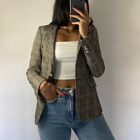 MOS Mosh grey tartan fitted blazer - Picture 3 of 7